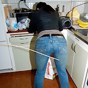 A quick caning in the kitchen - Over her Jeans