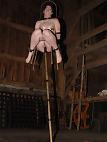 Slavegirl put through bondage paces including hogtie, upside-down suspension