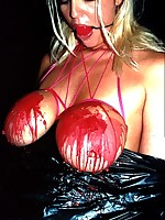 Trinity is ball gagged together with drooling all surrender her burnished zeppelins