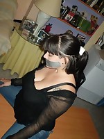 Pretty amateur gets gagged and tied in the living room