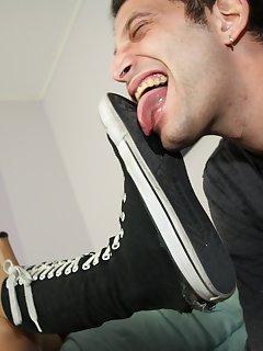 12 of Chastity makes slave lick the bottom of her sneakers